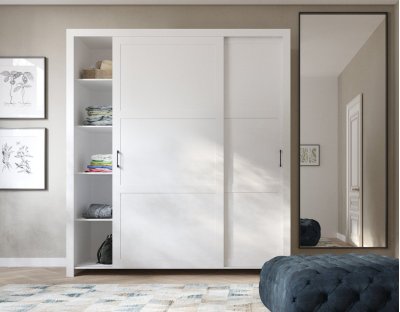 Biała szafa nowoczesna glamour Flavio 185cm biała czarne uchwyty dwudrzwiowa