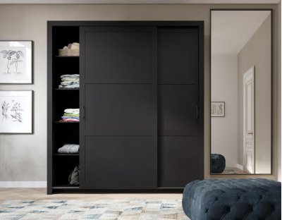 Czarna szafa nowoczesna glamour Flavio 185cm czarne uchwyty dwudrzwiowa