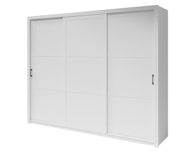 Nowoczesna szafa przesuwna trzydrzwiowa Flavio z uchwytami 255cm duża, drążek, dużo półek, biała