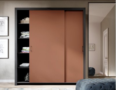 toffee, szafa w kolorze jasno brązowym w ciepłym odcieniu flavio 185cm, półki, drążek, przesuwna, nowoczesna