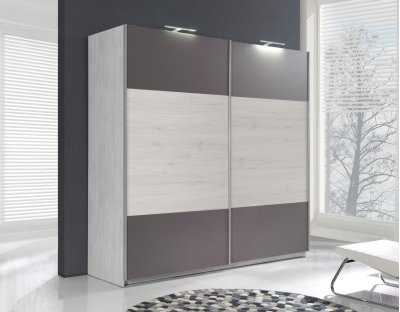 Nowoczesna szafa przesuwna z oświetleniem LED Dario szerokość 225cm, dwa drążki, dużo półek, dwa kolory