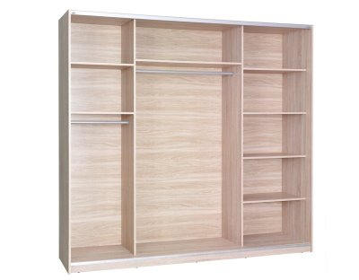 Nowoczesna szafa przesuwna z oświetleniem LED Dario szerokość 225cm, dwa drążki, dużo półek, dwa kolory, z lustrem