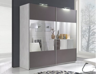 Szafa do sypialni, przedpokoju. Praktyczna szafa przesuwna z oświetleniem led i lustrem. Dario 225cm szara