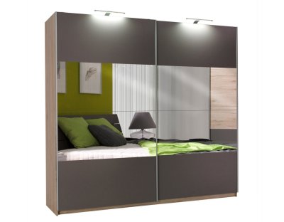 Szafa do sypialni, przedpokoju. Praktyczna szafa przesuwna z oświetleniem led i lustrem. Dario 225cm szara