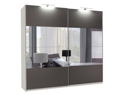 Szafa do sypialni, przedpokoju. Praktyczna szafa przesuwna z oświetleniem led i lustrem. Dario 225cm szara