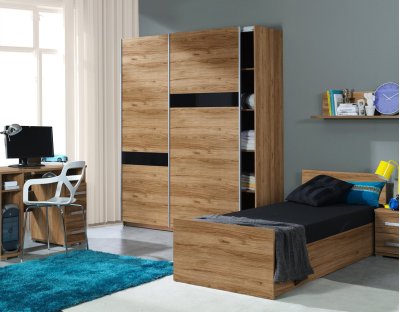 Szafa VITALE dąb catania z szybą czarny lacobel 175cm, szafa młodzieżowa