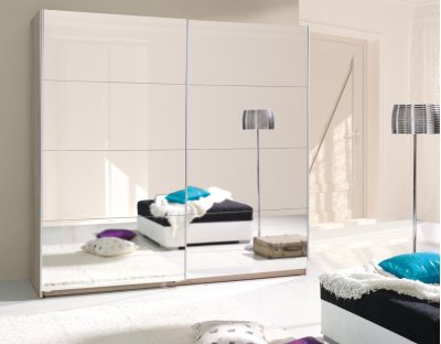 Elegancka szafa przesuwna TINO 1 z lustrami, lustrzana, trwała, 225cm biała sonoma, szara