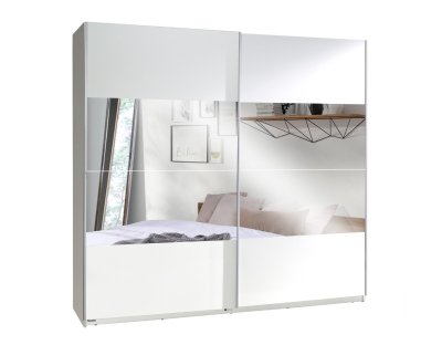 Szafa przesuwna TINO 2 225cm z lustrem dąb biała