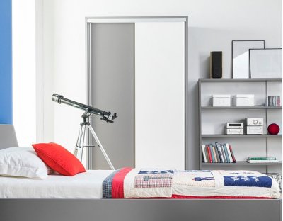 Nowoczesna szafa przesuwna 120cm ZINA szara, popiel, biały połysk. Szafa do pokoju młodzieżowego lub do biura