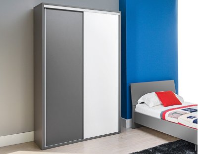 Nowoczesna szafa przesuwna 120cm ZINA szara, popiel, biały połysk. Szafa do pokoju młodzieżowego lub do biura