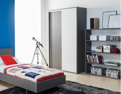 Nowoczesna szafa przesuwna 120cm ZINA szara, popiel, biały połysk. Szafa do pokoju młodzieżowego lub do biura