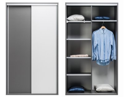 Nowoczesna szafa przesuwna 120cm ZINA szara, popiel, biały połysk. Szafa do pokoju młodzieżowego lub do biura