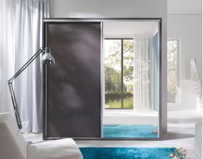 Nowoczesna szafa przesuwna 206cm ZINA szara, popiel, biały połysk. Szafa do pokoju młodzieżowego lub do biura z dużym lustrem