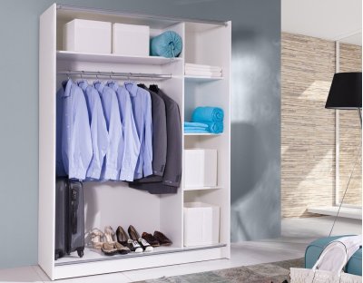 Prosta szafa z długim drążkiem basilio 150cm, do garderoby, do przedpokoju. Szafa biała / dąb sonoma 150cm