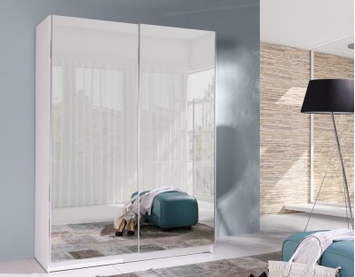 Prosta szafa z długim drążkiem basilio 150cm, do garderoby, do przedpokoju. Szafa biała 150cm z lustrami