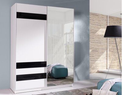 Prosta szafa z długim drążkiem basilio 150cm, do garderoby, do przedpokoju. Szafa biała 150cm z lacobel