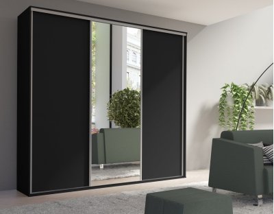 Duża i praktyczna szafa przesuwna do garderoby, sypialni. Trzydrzwiowa szafa GIULIA z lustrem 277cm czarna