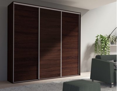 Duża i praktyczna szafa przesuwna do garderoby, sypialni. Trzydrzwiowa szafa GIULIA pojemna 254cm czekolada