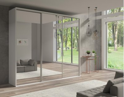 Duża i praktyczna szafa przesuwna do garderoby, sypialni. Trzydrzwiowa szafa GIULIA 254cm z 3 dużymi lustrami