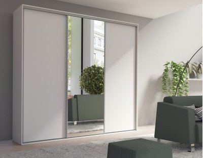 Duża i praktyczna szafa przesuwna do garderoby, sypialni. Trzydrzwiowa szafa GIULIA z lustrem 254cm biała