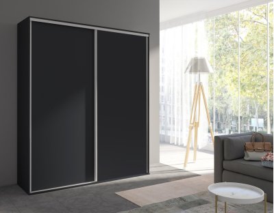 Szafa przesuwna dwudrzwiowa z drążkiem i półkami. Trwała i praktyczna szafa 204cm czarna