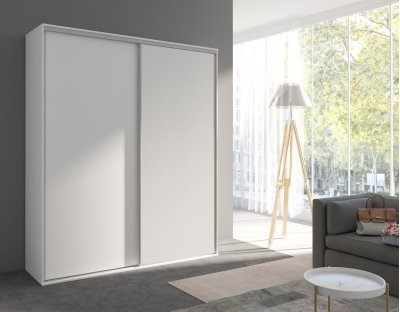 Szafa przesuwna dwudrzwiowa z drążkiem i półkami. Trwała i praktyczna szafa 204cm biała