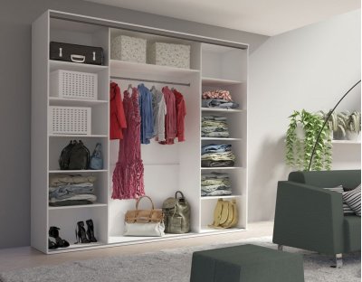 Duża i praktyczna szafa przesuwna do garderoby, sypialni. Trzydrzwiowa szafa GIULIA pojemna 254cm wnętrze