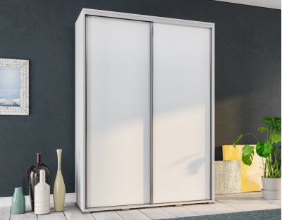 Szafa przesuwna do przedpokoju, sypialni, salonu PAOLA 155cm z długim drążkiem i półkami dwudrzwiowa biała