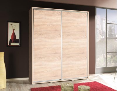 Szafa przesuwna do przedpokoju, sypialni, salonu PAOLA 155cm z długim drążkiem i półkami dwudrzwiowa sonoma