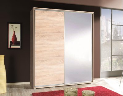 Szafa przesuwna do przedpokoju, sypialni, salonu PAOLA 155cm z długim drążkiem i półkami dwudrzwiowa z lustrem