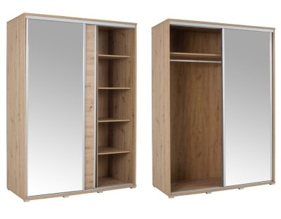 Szafa przesuwna do przedpokoju, sypialni, salonu PAOLA 155cm z długim drążkiem i półkami dwudrzwiowa z lustrem