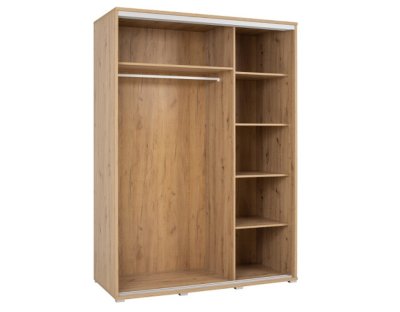 Szafa przesuwna do przedpokoju, sypialni, salonu PAOLA 155cm z długim drążkiem i półkami dwudrzwiowa z lustrem