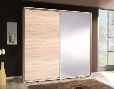 Szafa przesuwna dwudrzwiowa 205cm klasyczna, praktyczne wnętrze szafy dwa drażki, półki 6 kolorów