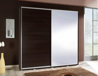 Szafa przesuwna dwudrzwiowa 205cm klasyczna, praktyczne wnętrze szafy dwa drażki, półki 6 kolorów