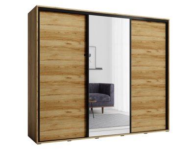 Industrialna szafa przesuwna, duża, 255cm, z szufladami, 2 drażkami i półkami. Duże lustro, trzydrzwiowa, loft