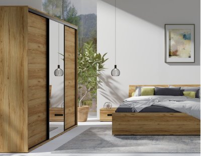 Industrialna szafa przesuwna, duża, 255cm, z szufladami, 2 drażkami i półkami. Duże lustro, trzydrzwiowa, loft