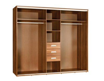 Industrialna szafa przesuwna, duża, 255cm, z szufladami, 2 drażkami i półkami. Duże lustro, trzydrzwiowa, loft