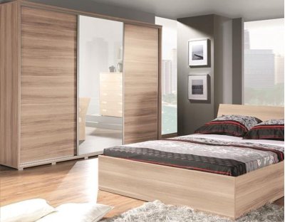 Duża, pojemna i praktyczna szafa z szufladami i lustrem PAOLA 255cm dąb sonoma klasyczna