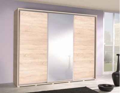 Duża, pojemna i praktyczna szafa z szufladami i lustrem PAOLA 255cm dąb sonoma klasyczna