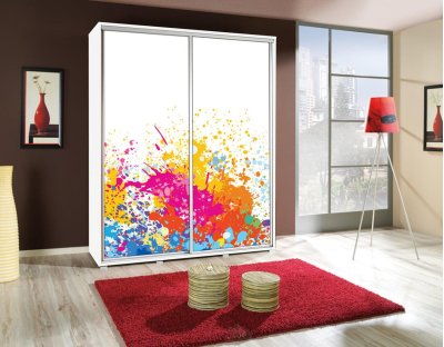Szafa przesuwna młodzieżowa dziecięca z grafiką PAOLA 155cm z drążkiem ART 3 - farba, rozbryzg, maziaje