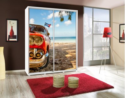 Szafa przesuwna młodzieżowa dziecięca z grafiką PAOLA 155cm z drążkiem AUTO 4 - Samochód, motoryzacja, chłopięca, pojazdy