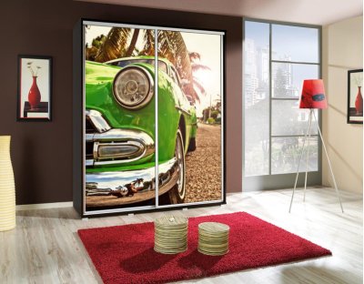 Szafa przesuwna młodzieżowa dziecięca z grafiką PAOLA 155cm z drążkiem AUTO 5 - Samochód, motoryzacja, chłopięca, pojazdy