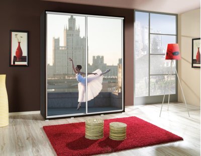 Szafa przesuwna do przedpokoju, sypialni, salonu PAOLA 155cm z długim drążkiem i półkami dwudrzwiowa z grafiką baletnica 4