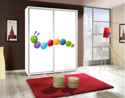 Szafa przesuwna młodzieżowa dziecięca z grafiką PAOLA 155cm z drążkiem DŻDŻOWNICA - dziecięca, kolorowa, robaczek