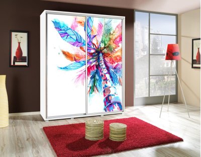 Szafa przesuwna do przedpokoju, sypialni, salonu PAOLA 155cm z długim drążkiem i półkami dwudrzwiowa z grafiką palma 2