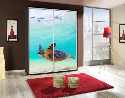 Szafa przesuwna młodzieżowa dziecięca z grafiką PAOLA 155cm z drążkiem ŻÓŁW 2 - morskie zwierzęta