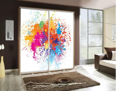 Szafy przesuwne do sypialni, młodzieżowe, oryginalne. Szafa z nadrukiem, grafiką - ART 1 - maziaje, farba, rozbryzg