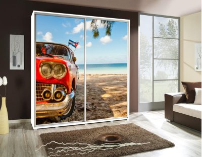 Szafy przesuwne do sypialni, młodzieżowe, oryginalne. Szafa z nadrukiem, grafiką - AUTO 1 - motoryzacja, samochód na plaży