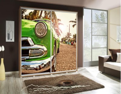 Szafy przesuwne do sypialni, młodzieżowe, oryginalne. Szafa z nadrukiem, grafiką - AUTO 2 - motoryzacja, zielony samochód