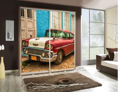 Szafy przesuwne do sypialni, młodzieżowe, oryginalne. Szafa z nadrukiem, grafiką - AUTO 3 - motoryzacja, vintage